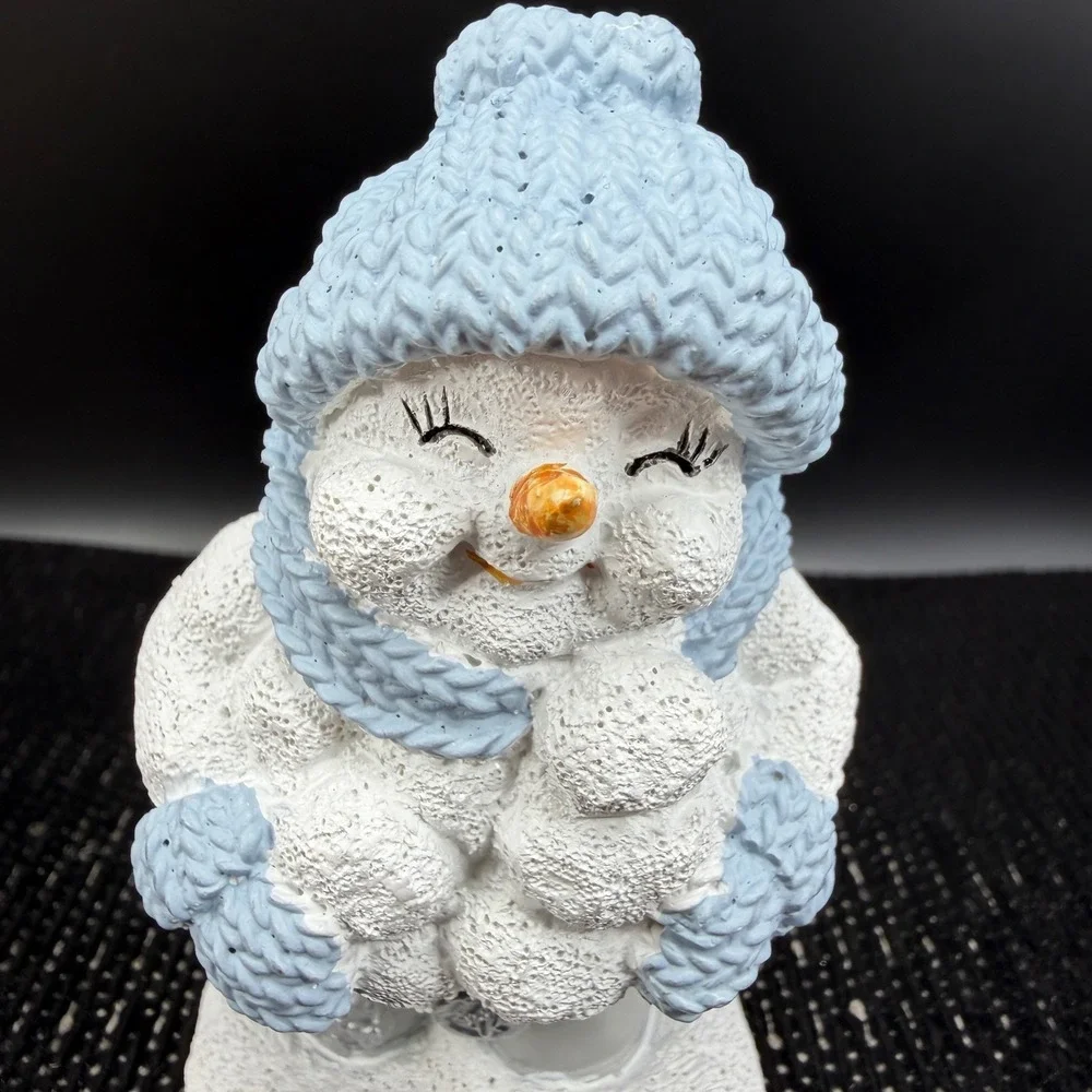 Encore Snow Buddies Snowman Figurine Blue Knit Hat Scarf Mitten Winter Christmas